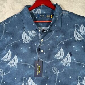 Ralph Lauren Polo Shirt 4XLT 4XL Tall Blue Nautical Sailboat‎ Oceans Voyage
